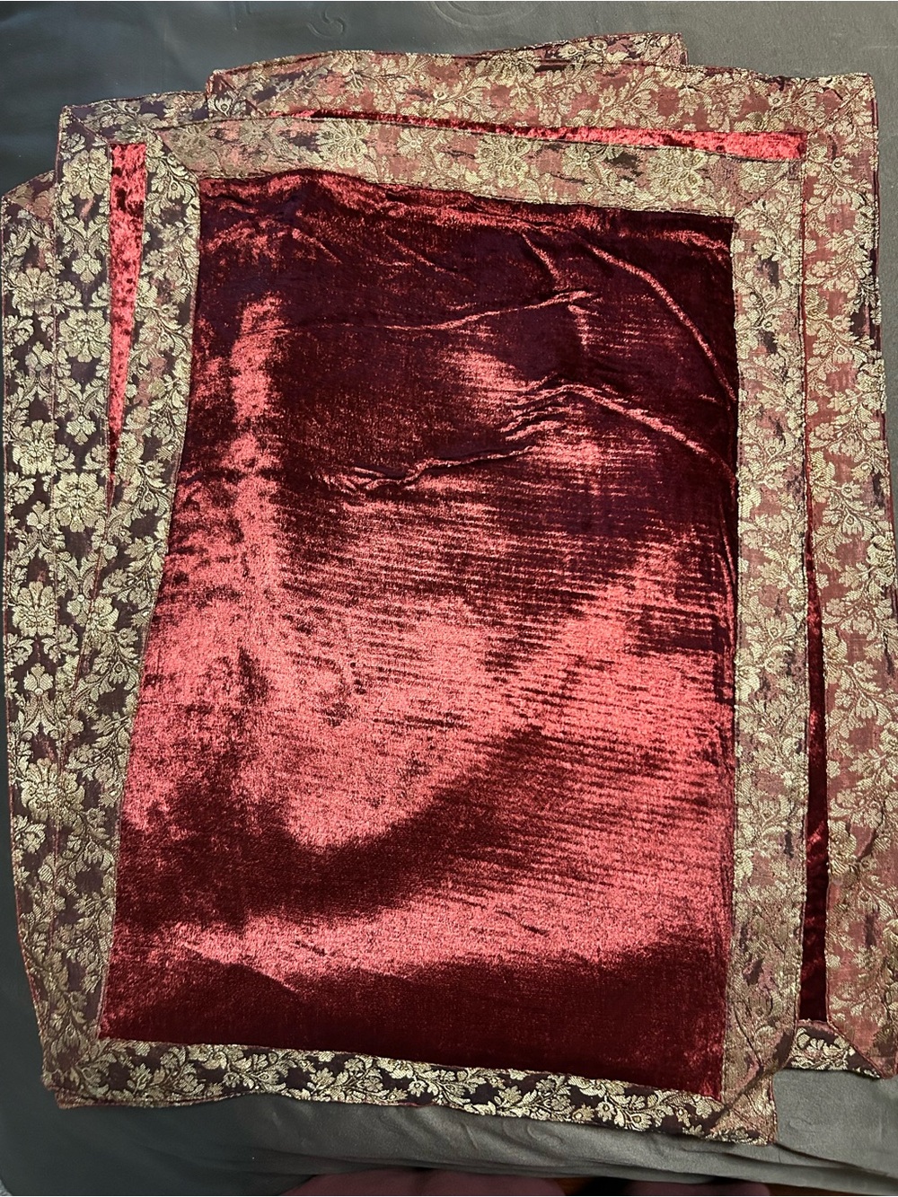Velvet Burgundy Placemats (4) with Brocade Trim